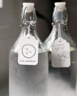 ikea bottles with cucumber water and simple syrup