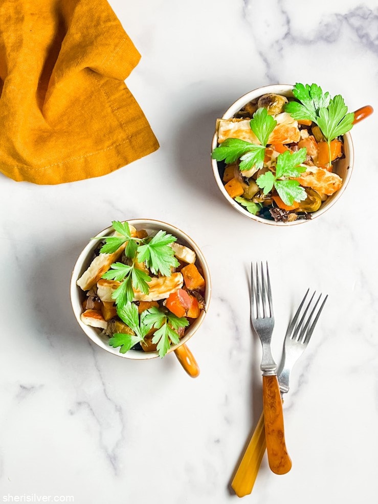 roasted fall salad in mugs