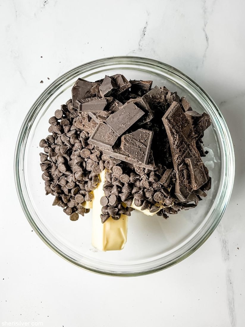 chocolate and butter in a glass bowl