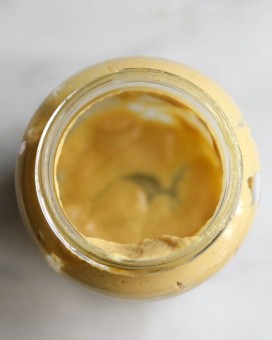 almost empty mustard jar