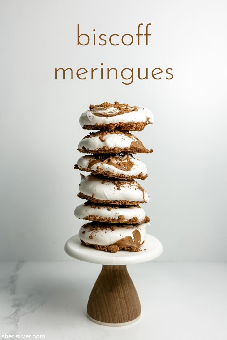 biscoff meringues stacked on a mini cake stand