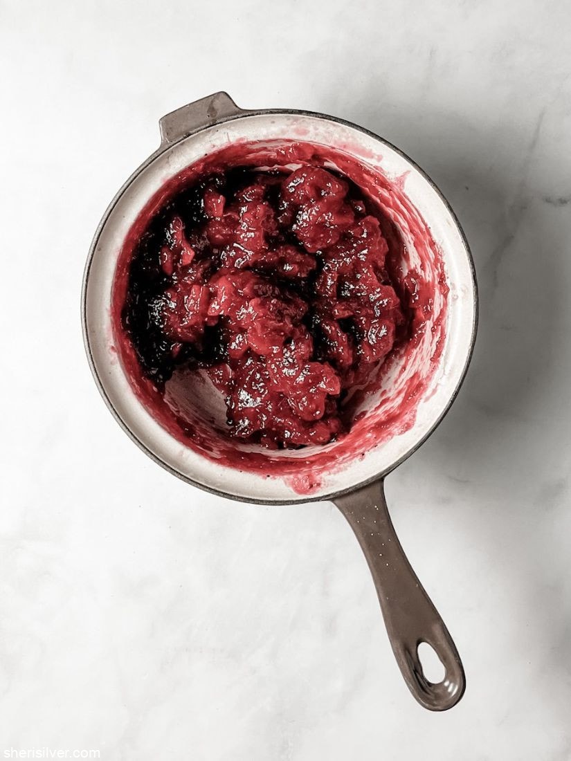 cooked cranberries in a vintage saucepan