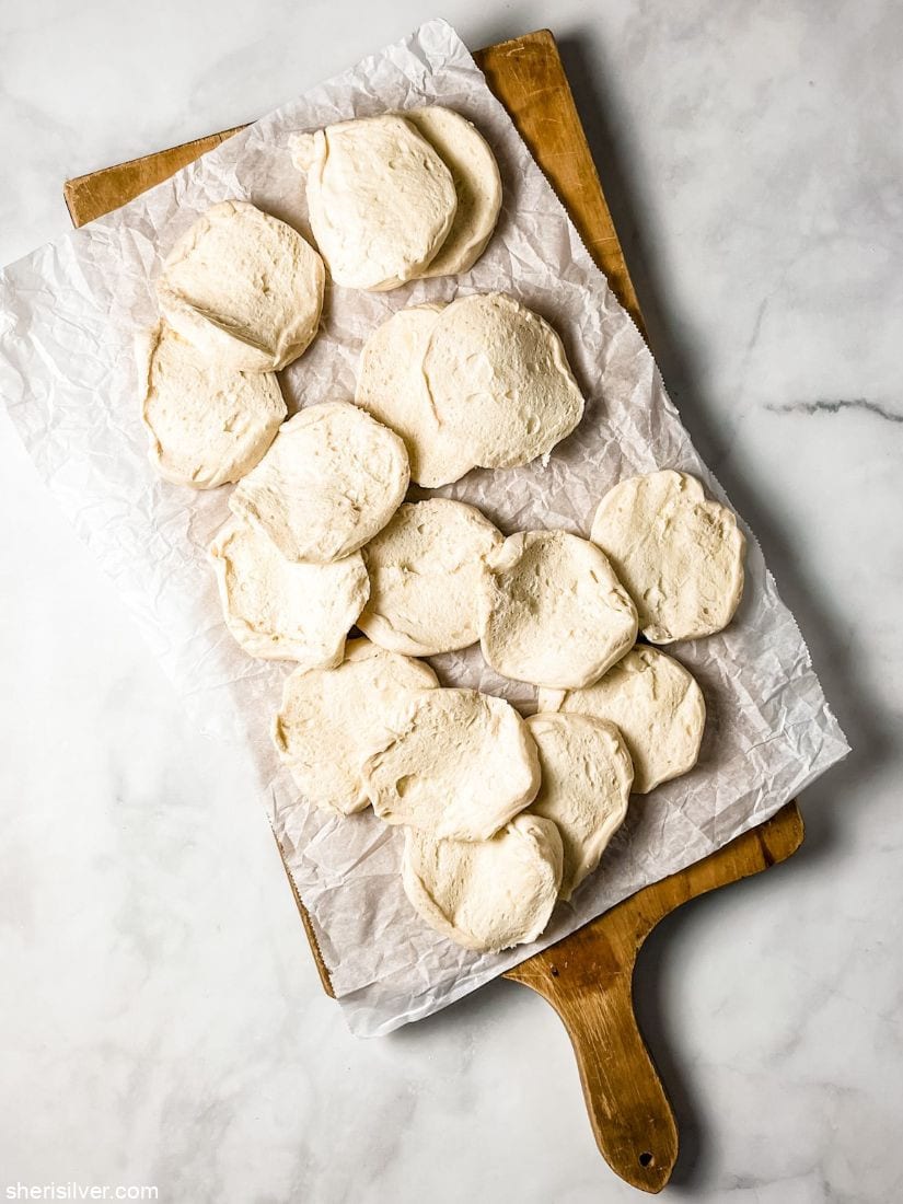 biscuits on a parchment lined wooden board