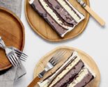 slices of ice cream sandwich cake on wooden plates