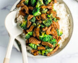 beef with broccoli in a serving bowl
