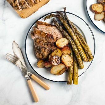 Roast Pork Tenderloin with New Potatoes and Asparagus l sherisilver.com