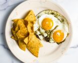 pesto eggs and tortilla chips