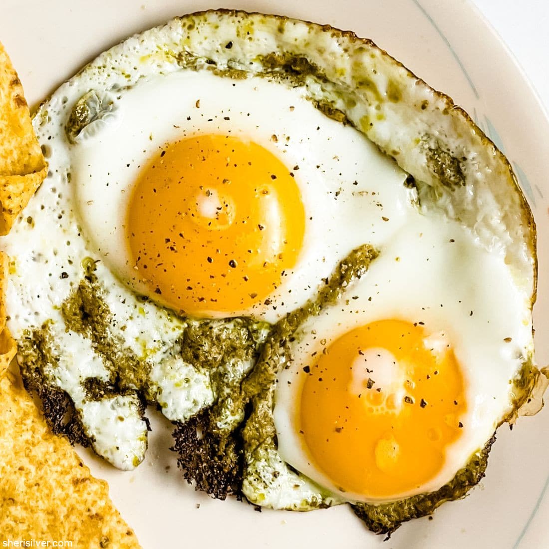 pesto eggs and tortilla chips