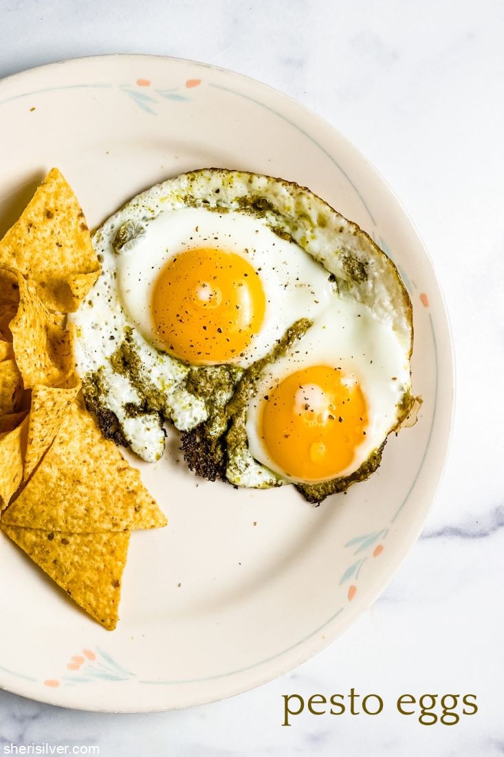 pesto eggs and tortilla chips