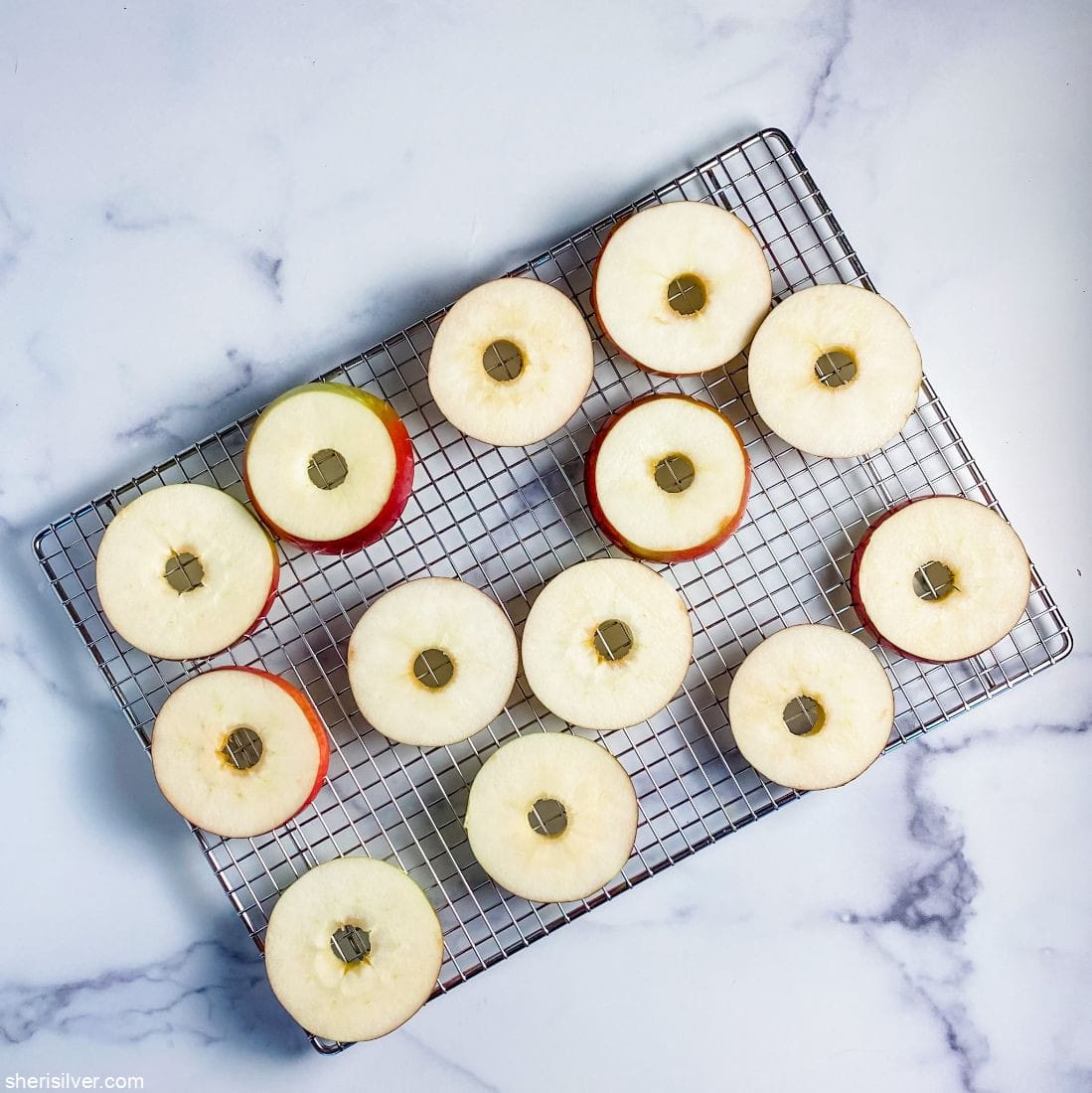 apple slices on wire rack
