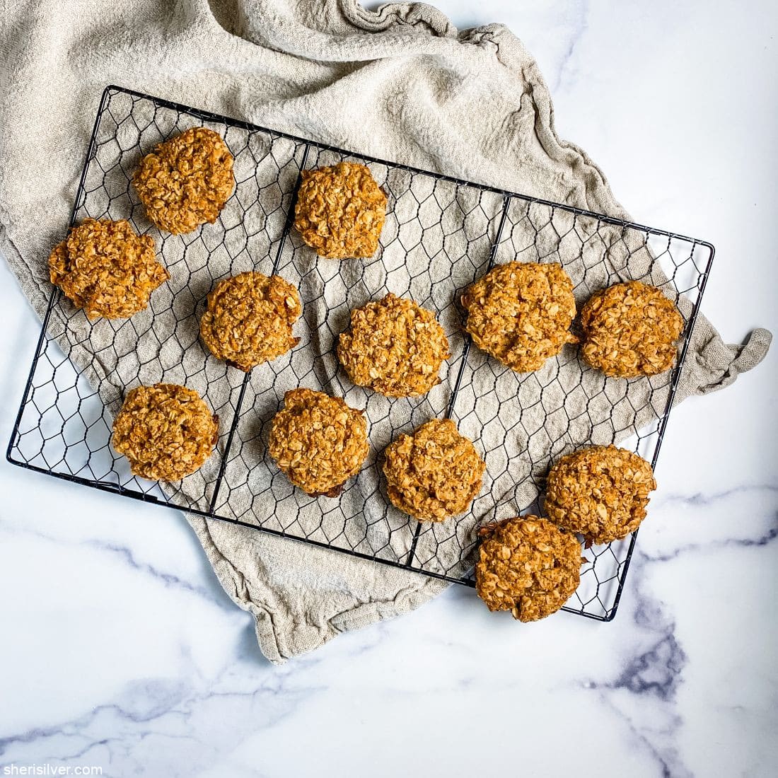 carrot cake breakfast cookies on a wire rack