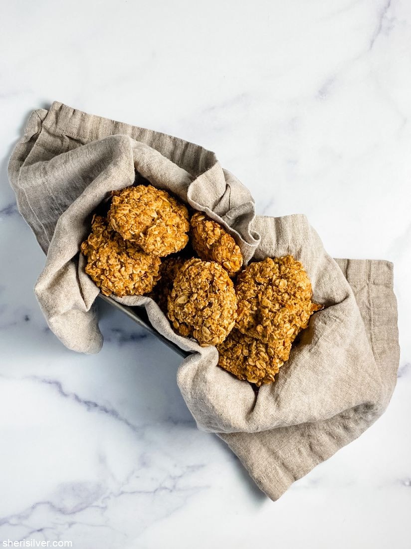 carrot cake breakfast cookies in a tea towel