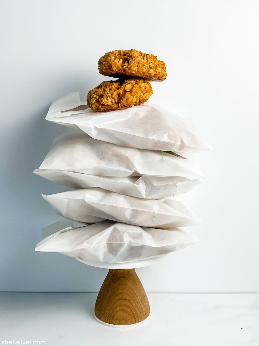 carrot cake breakfast cookies on a cake stand