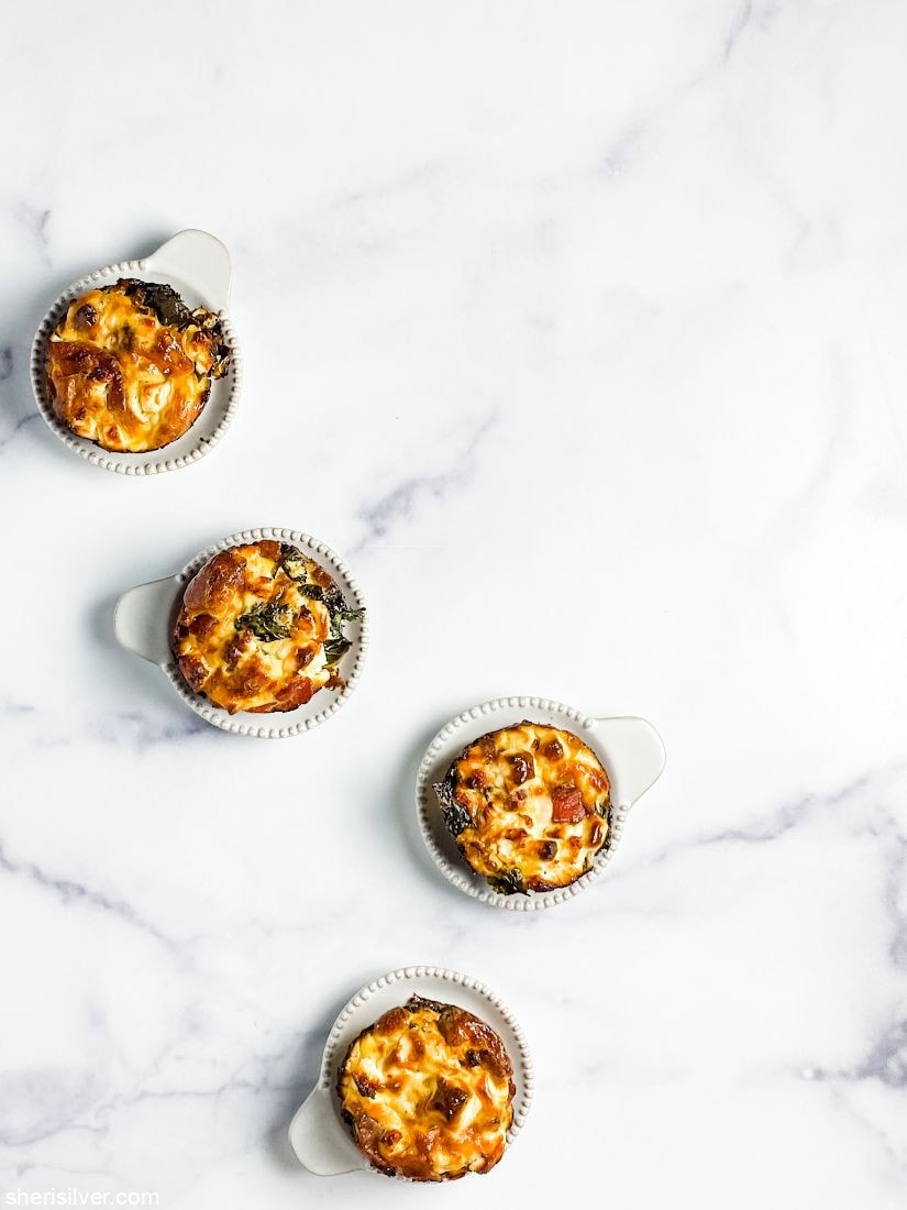 mini bacon kale frittatas on small plates