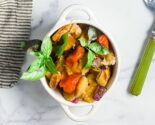 sheet pan gnocchi in ceramic bowl