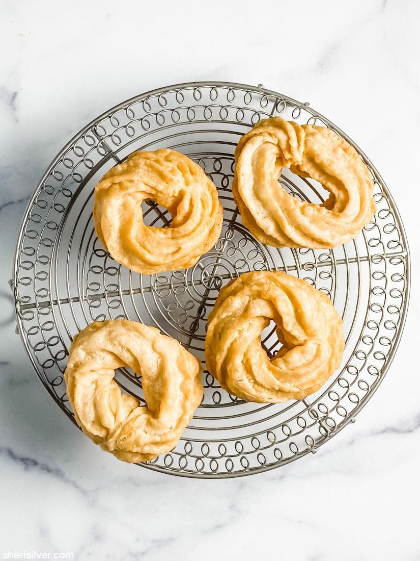 two ingredient doughnuts on a wire rack