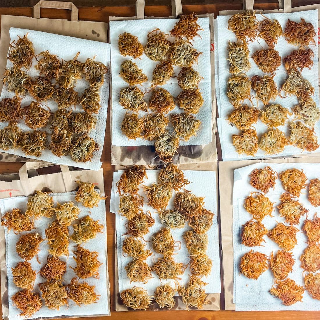 potato latkes on paper bags