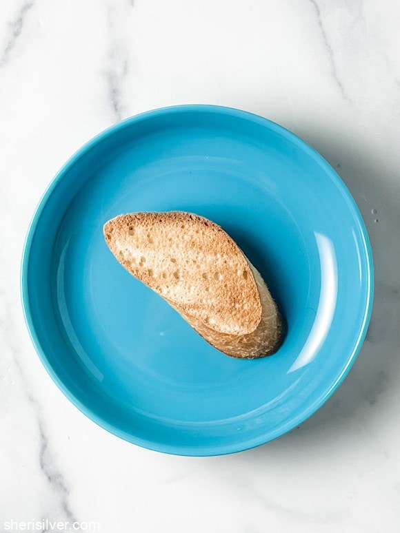 toast in a blue bowl