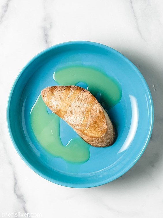 toast in a blue bowl