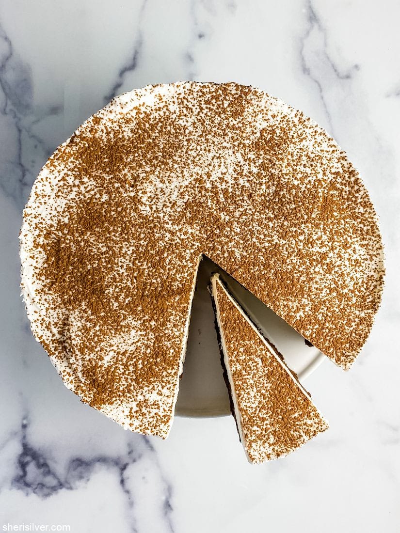 flourless chocolate cake with slice cut out