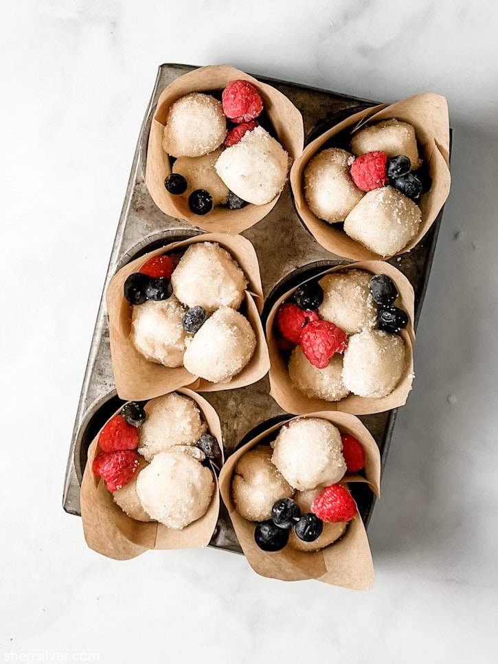 red white and blue monkey bread muffins in a metal muffin tin