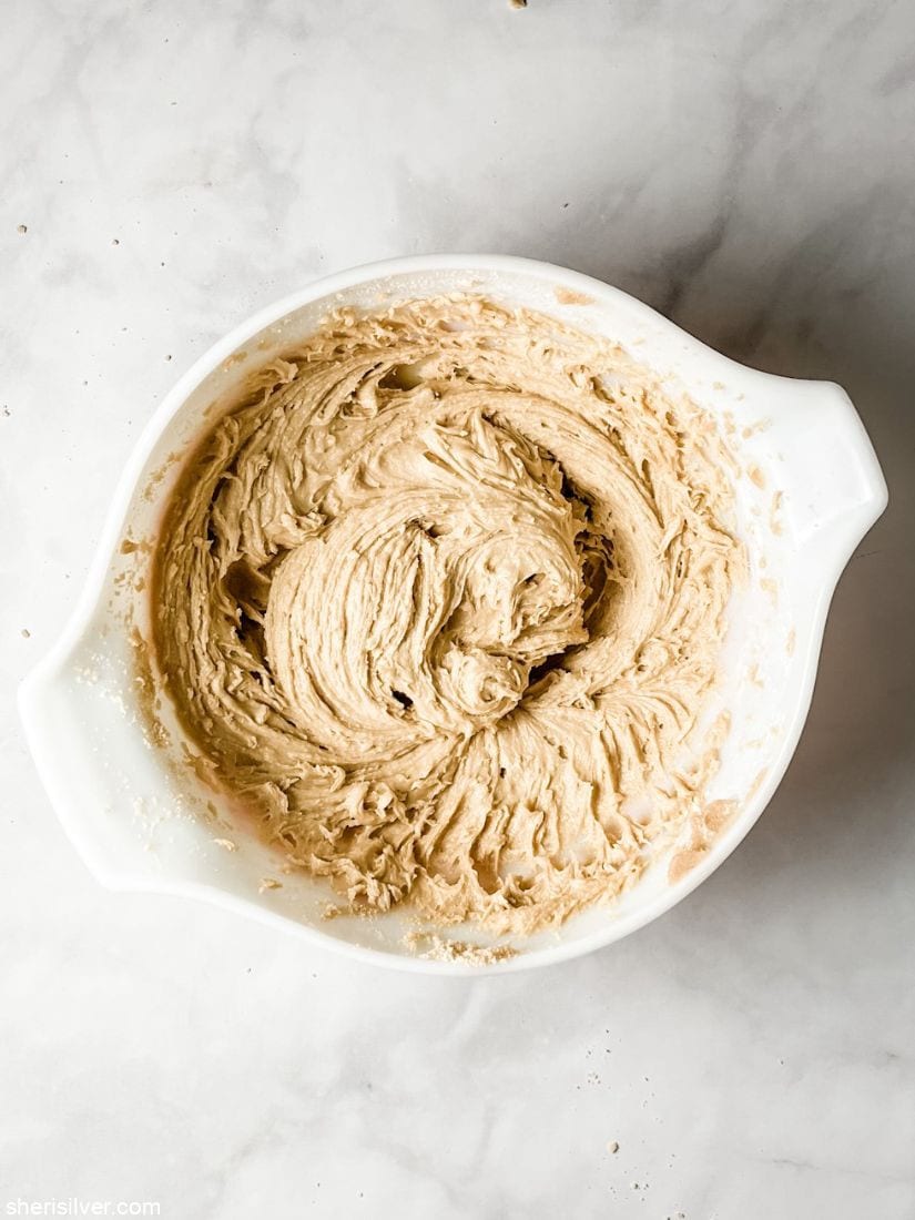 cookie dough in a pyrex bowl