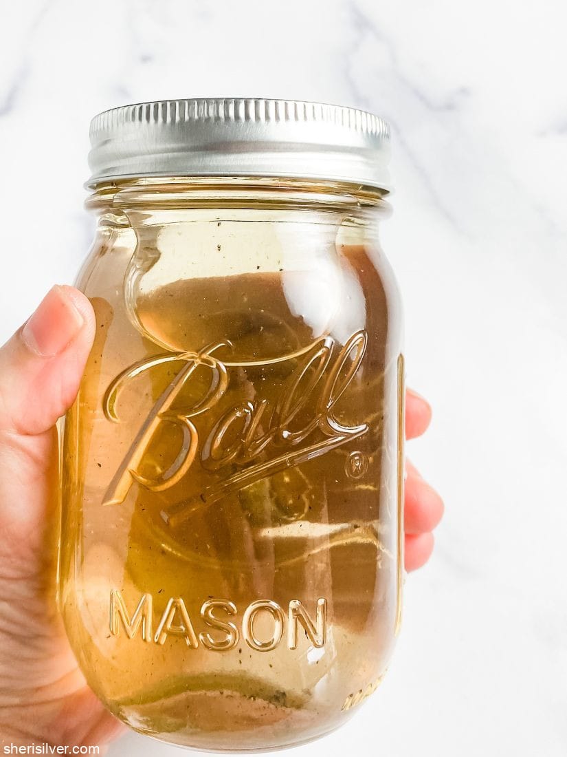 mint simple syrup in a mason jar