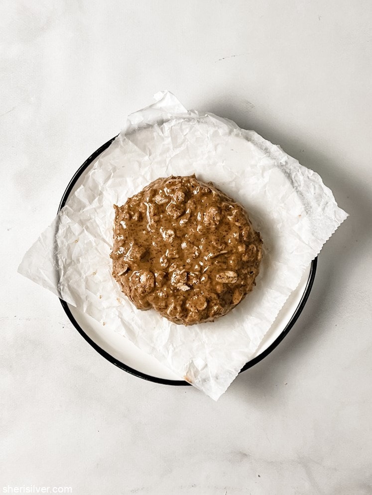 no bake single serve cookie on a white ceramic plate