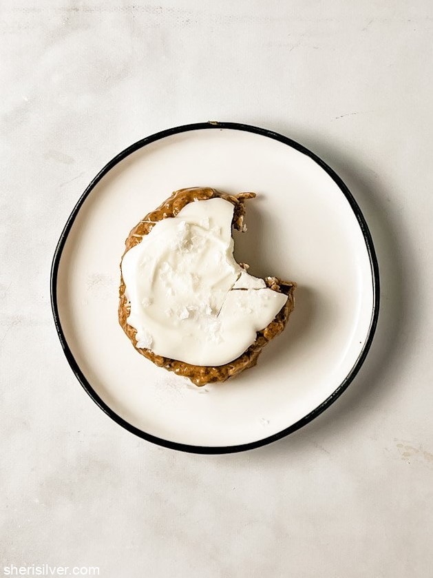 no bake single serve cookie on a white ceramic plate