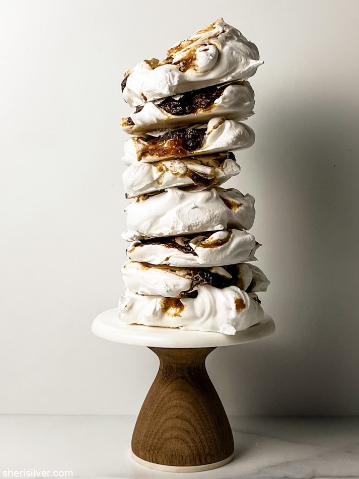 pumpkin butter meringues on a mini cake stand