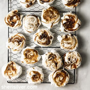 pumpkin butter meringues on a wire cooling rack