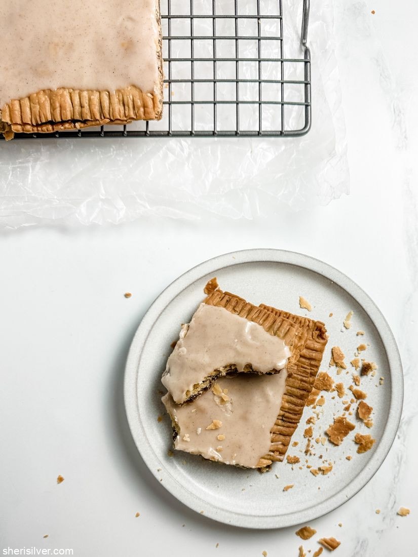 brown sugar slab pie on a white ceramic plate