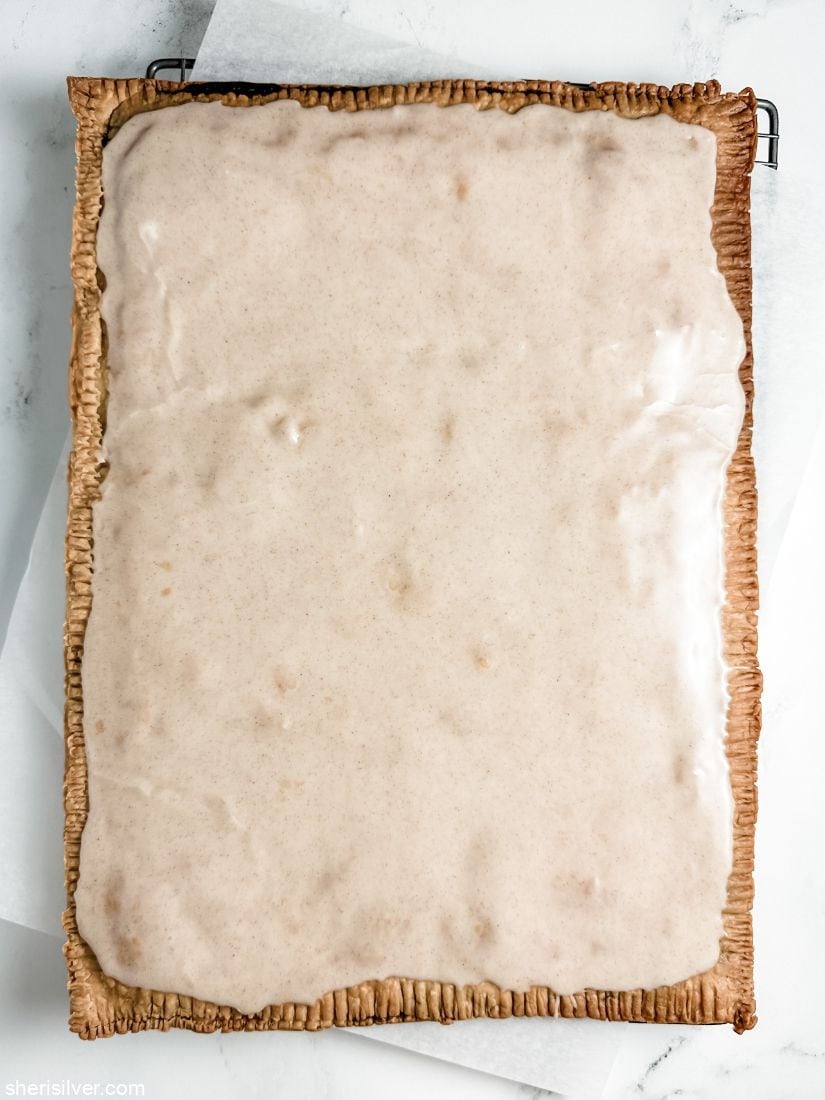brown sugar slab pie on a cooling rack