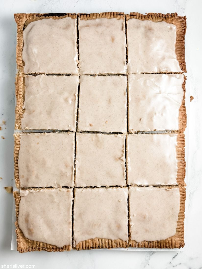 brown sugar slab pie on a cooling rack