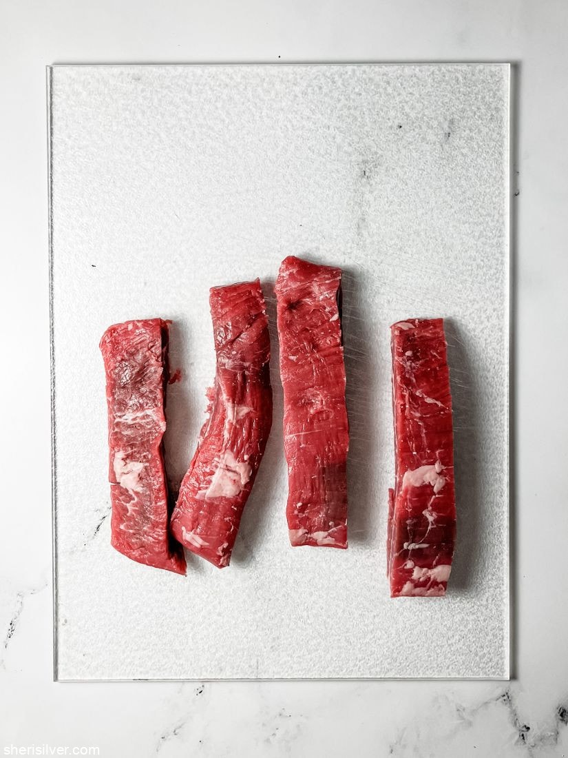 flank steak cut into 4 strips
