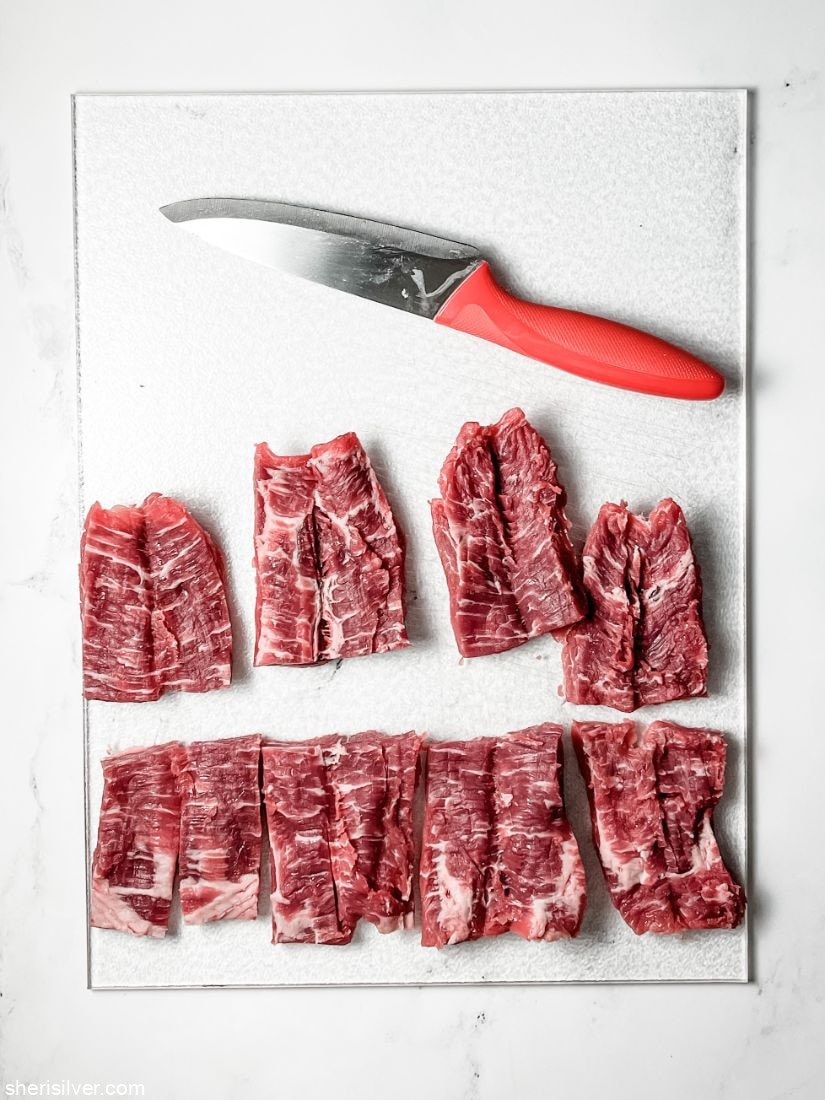 flank steak cut into strips and butterflied