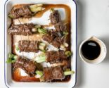 beef negimaki in an enamel pan