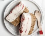 strawberry cottage cheese ice cream bars on a white plate