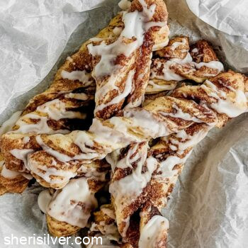 cinnamon twists on a parchment lined dish
