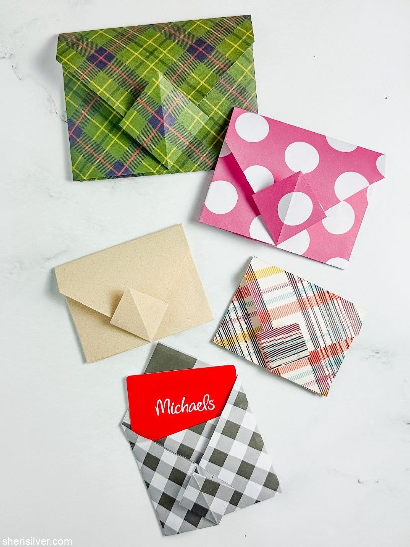 homemade paper envelopes with gift card