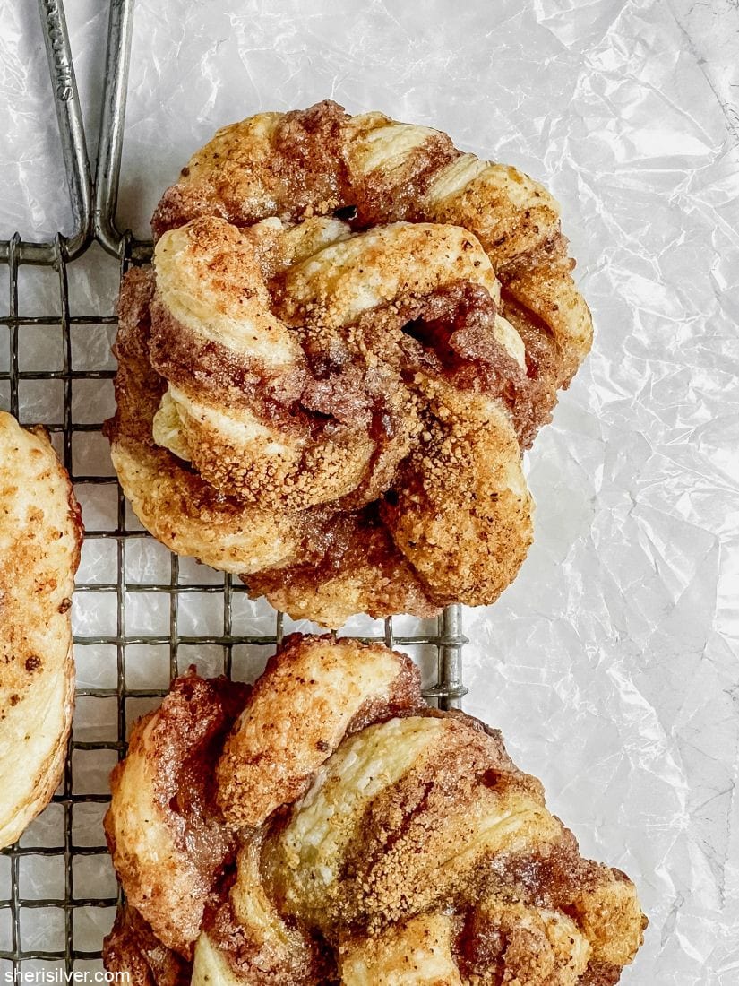 puff pastry spirals on a safety grater