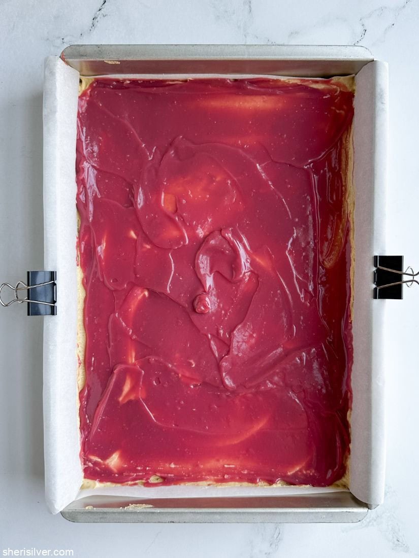Cranberry curd layer for cranberry curd mud hen bars
