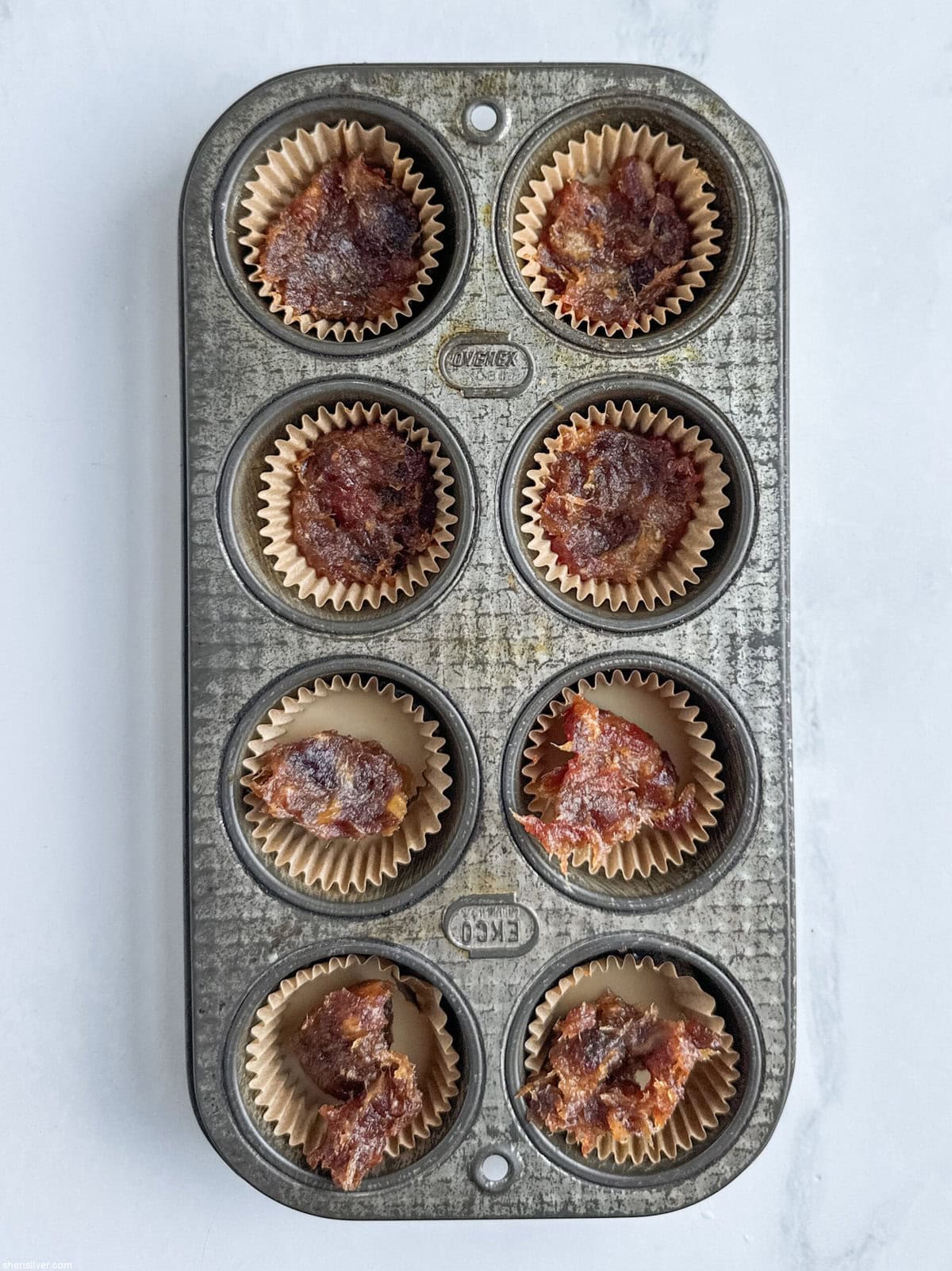 no bake tahini bites in a vintage muffin tin