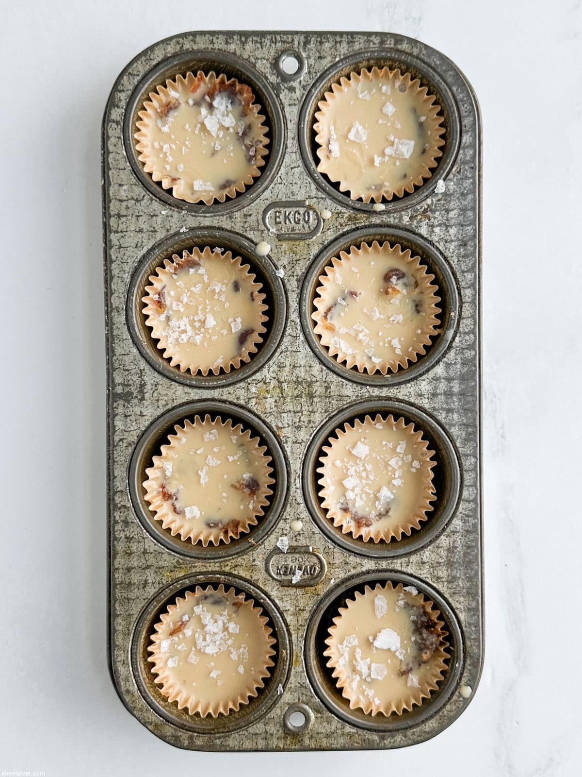 no bake tahini bites in a vintage muffin tin