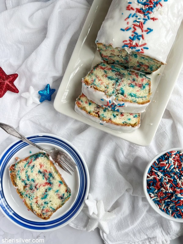 red white and blue funfetti pound cake