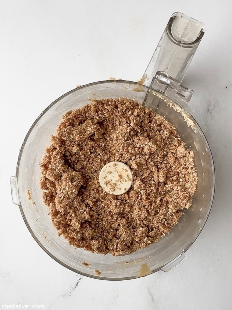 dough for no bake tahini oat bars in a food processor