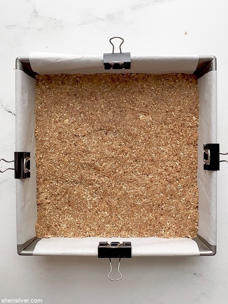 no bake tahini oat bars in a square pan