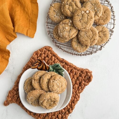 Chewy pumpkin cookies with candied ginger on a fall plate